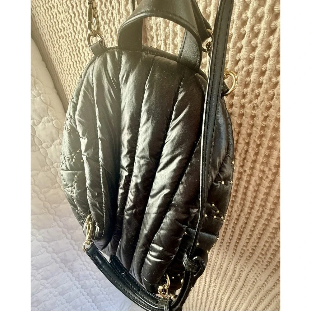 Victoria's Secret Mini Backpack Black Quilted Nylon Gold Studded Small Bag - Picture 4 of 12